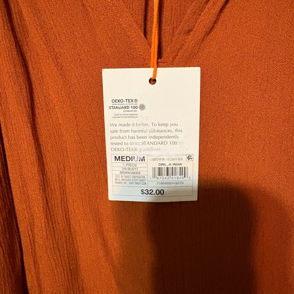 Knox Rose Rust Orange Long-Sleeve Peasant Blouse Size M NWT - Picture 4 of 12